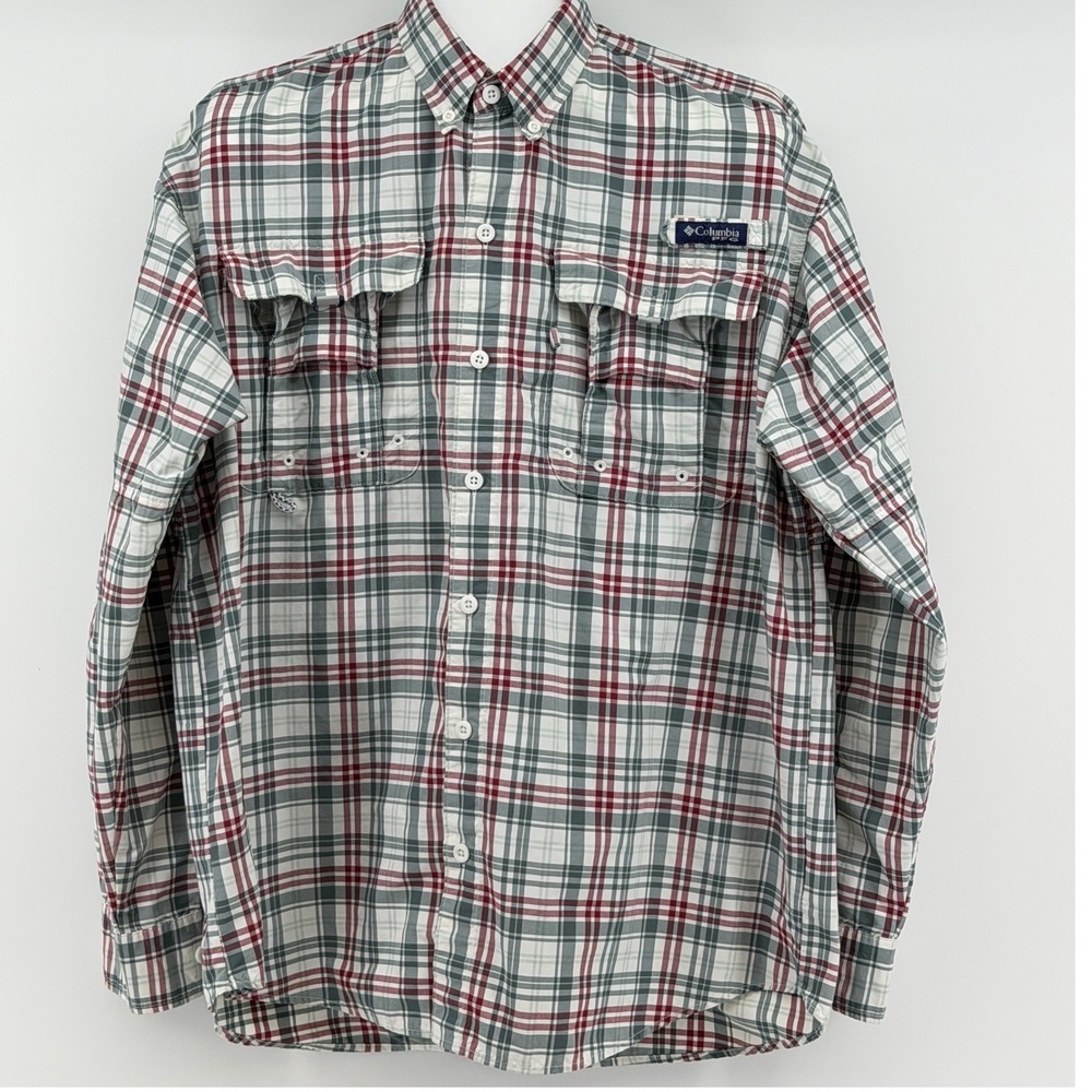 Columbia PFG Super Bahama Shirt Mens Medium Plaid Fishing Omni-Shade
